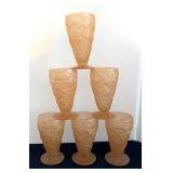 Set of Six Vintage Embossed Fruit Motif Footed Tumblers