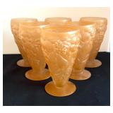 Set of Six Vintage Embossed Fruit Motif Footed Tumblers