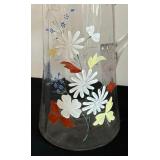 Antique Crimped Edge Hand Painted Glass Pitcher