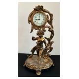 Vintage Small New Haven Figural Brass Clock with Cherub