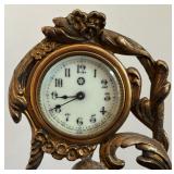 Vintage Small New Haven Figural Brass Clock with Cherub