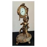Vintage Small New Haven Figural Brass Clock with Cherub