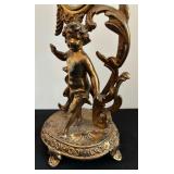 Vintage Small New Haven Figural Brass Clock with Cherub