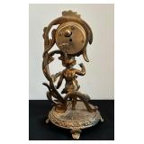 Vintage Small New Haven Figural Brass Clock with Cherub