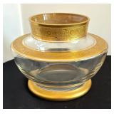 Vintage Golden Accented Dishes and Mirror including a Vintage Kemple Glass Spooner Moon and Star Jeweled Clear Glass