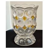 Vintage Golden Accented Dishes and Mirror including a Vintage Kemple Glass Spooner Moon and Star Jeweled Clear Glass