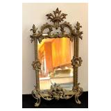 Vintage Golden Accented Dishes and Mirror including a Vintage Kemple Glass Spooner Moon and Star Jeweled Clear Glass