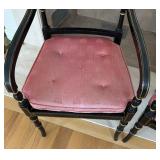 Pair of Vintage Ebonized, Gilt and Caned Side Arm Chairs