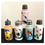Five Hand Painted Antique Glass Salt and Pepper Shakers