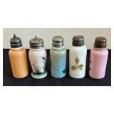 Five Hand Painted Antique Glass Salt and Pepper Shakers