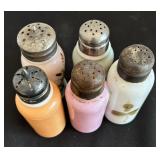 Five Hand Painted Antique Glass Salt and Pepper Shakers