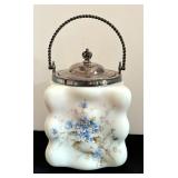 Antique Hand Painted Wavecrest Biscuit Jar