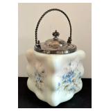Antique Hand Painted Wavecrest Biscuit Jar