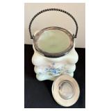 Antique Hand Painted Wavecrest Biscuit Jar