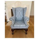 Elegant Queen Anne Style Light Blue High Back Armchair