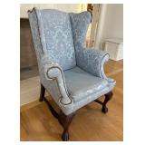 Elegant Queen Anne Style Light Blue High Back Armchair