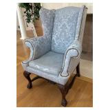 Elegant Queen Anne Style Light Blue High Back Armchair