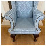 Elegant Queen Anne Style Light Blue High Back Armchair