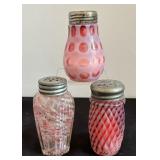 Three Antique Pink Vintage Salt and Pepper Glass Salt and Pepper Shakers