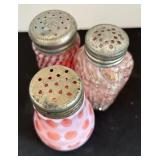 Three Antique Pink Vintage Salt and Pepper Glass Salt and Pepper Shakers