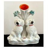 Vintage White Staffordshire Dog Motif Vase