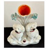 Vintage White Staffordshire Dog Motif Vase