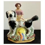 Vintage Staffordshire Girl with Dog Figurine