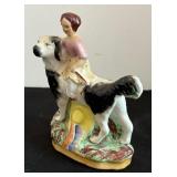 Vintage Staffordshire Girl with Dog Figurine
