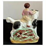 Vintage Staffordshire Girl with Dog Figurine
