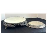 Two Decorative Antique Silver Plate Mirror Plateaus