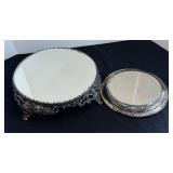 Two Decorative Antique Silver Plate Mirror Plateaus