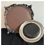 Two Decorative Antique Silver Plate Mirror Plateaus