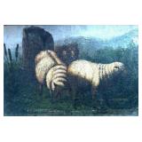 Original Framed  Sheep Motif Oil Painting