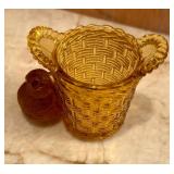 Vintage Amber Glass Toothpick Holder and Lidded Milk Glass Dish
