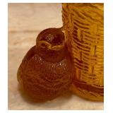 Vintage Amber Glass Toothpick Holder and Lidded Milk Glass Dish
