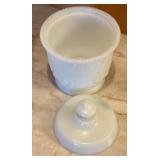 Vintage Amber Glass Toothpick Holder and Lidded Milk Glass Dish