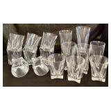 Lovely Clear Glasses / 5 Tall Glasses & 11 Lowballs with Square Bottoms