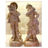 RW Rudolstad Vintage Porcelain Figurines / Boy & Dog and Girl & Cat
