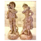RW Rudolstad Vintage Porcelain Figurines / Boy & Dog and Girl & Cat