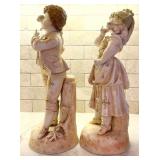 RW Rudolstad Vintage Porcelain Figurines / Boy & Dog and Girl & Cat