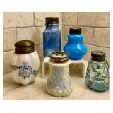 Variety of Vintage Glass Salt and Pepper Shakers in Beautiful Hues of Blue