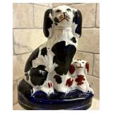 Vintage Staffordshire Blue Eyed Spaniel with Puppy
