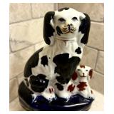 Vintage Staffordshire Blue Eyed Spaniel with Puppy