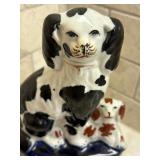 Vintage Staffordshire Blue Eyed Spaniel with Puppy