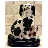 Vintage Staffordshire Blue Eyed Spaniel with Puppy