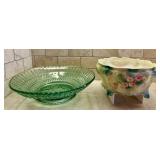 Antique R.S. Prussia Footed Bowl, Candy Bowl, Nut Dish, Serving Bowl and Stunning Vintage Green Glass Dish