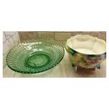 Antique R.S. Prussia Footed Bowl, Candy Bowl, Nut Dish, Serving Bowl and Stunning Vintage Green Glass Dish