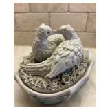 Pretty Vintage Pottery Vase and Birds in Nest Trinket Dish