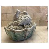 Pretty Vintage Pottery Vase and Birds in Nest Trinket Dish