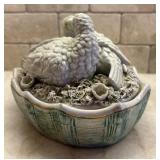 Pretty Vintage Pottery Vase and Birds in Nest Trinket Dish
